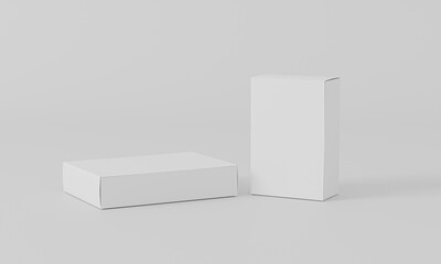 Top view two pasteboard box isolated on white background with original shadow, White blank cardboard packaging boxes mockup. template ready for your design. 3d render