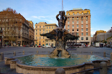 Fontana del Tritone, Rpme, Italie - obrazy, fototapety, plakaty