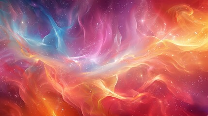 Illustrate the cosmic wonders of a nebula through a colorful and graphic composition - obrazy, fototapety, plakaty