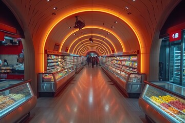 A high-tech grocery store of the future, with smart shopping carts and checkout-free technology - obrazy, fototapety, plakaty