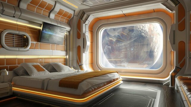 A spaceship bedroom. 