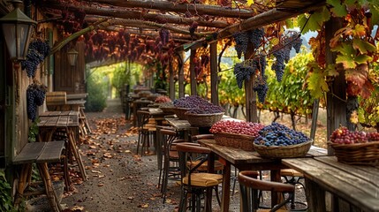Fototapeta na wymiar A Tuscan vineyard during harvest season.