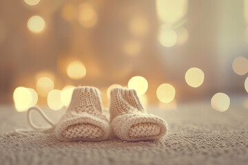 Cozy Knitted Slippers on Soft Blanket with Warm Golden Light Banner