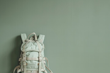 Elegant Mint Backpack Against a Soothing Green Wall Banner