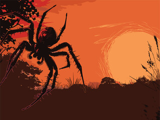 Arachnid art A spider silhouette against an orange sunset sky