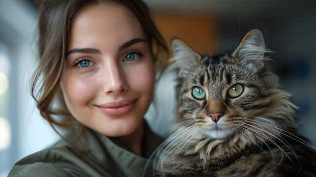 Woman Holding Cat in Her Arms
