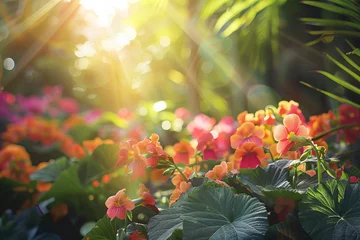 Fotobehang Sun-Kissed Tropical Garden Paradise Blooms Banner Radiates Serene Beauty © DmitrySergeevich