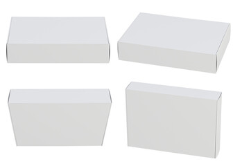 Top front view set of vertical pasteboard box isolated on transparency background. White blank cardboard packaging boxes mockup. template ready for your design. PNG file 3d render