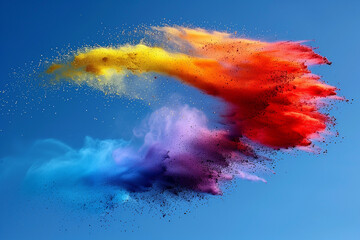 Colored powder flying through the air during the Holi Festival of Colors, copy space