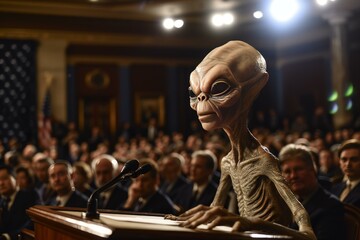 Alien testifying congress. Ufo fiction horror. Generate Ai