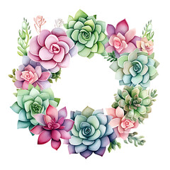 watercolor painting Succulent wreath on white background. Clipping path included.