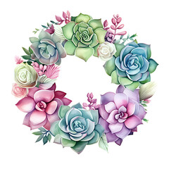 watercolor painting Succulent wreath on white background. Clipping path included.