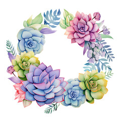 watercolor painting Succulent wreath on white background. Clipping path included.