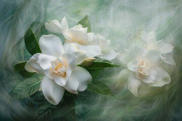 Ethereal Gardenias: A Whimsical Dance of White Blossoms - Banner