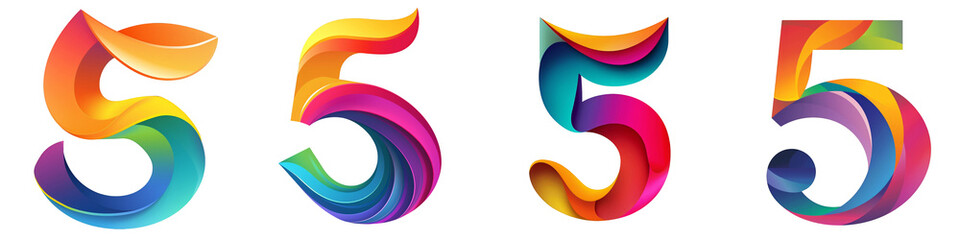 Number 5 with colorful gradients, Logo design, Multicolor Numeral Five, isolated on a transparent background - obrazy, fototapety, plakaty