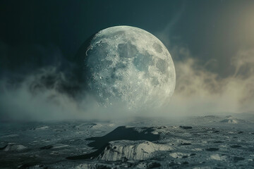 Majestic Moonrise Over Tranquil Lunar Landscape Banner