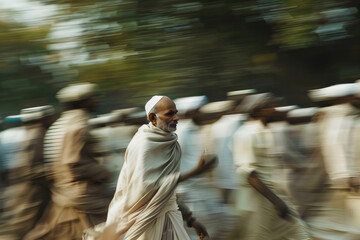 Serene Focus Amidst the Blurred Motion of Crowds - Image Banner