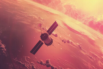 Sunset Hues Over Alien Planet: A Satellites Majestic Journey Banner