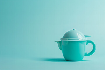 Minimalist Turquoise Teapot Design Solitude on Uniform Background Banner