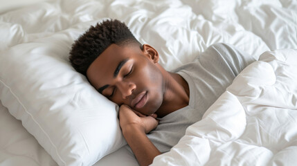 male asleep in a comfortable white bed