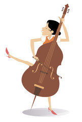Fototapeta premium Young cellist woman. Musician. Young woman plays cello with inspiration. Isolated on white background 