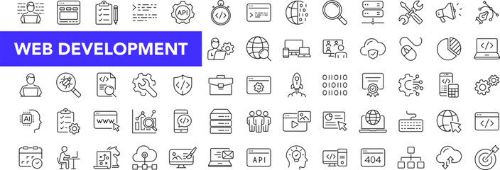 Web development icon set with editable stroke. Developer thin line icon collection. Vector illustration