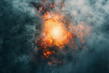 Fiery Eruption Amidst Smoke and Ashes: A Volcanic Banner Display