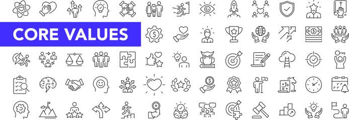 Core value icon set with editable stroke. Core value thin line icon collection. Vector illustration