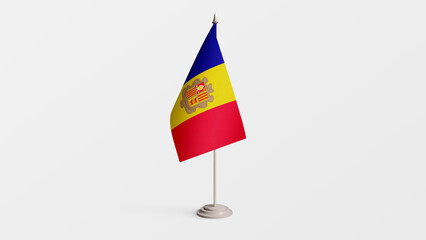 Andorra national flag on stick isolated on white background. Realistic flag illustration