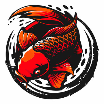 Vector esports logotype fish japanese carp koi on white background, logo fish, icon fish, sticker fish, symbol fish, emblem fish