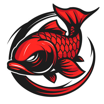 Vector esports logotype fish japanese carp koi on white background, logo fish, icon fish, sticker fish, symbol fish, emblem fish