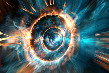 Time Warp Speed Tunnel Clock Abstract Futuristic Science Fiction Banner - obrazy, fototapety, plakaty