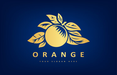orange fruit and leaf logo vector