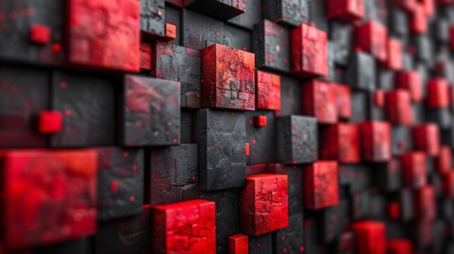 Abstract background in red and black colors using 3d cube shapes.