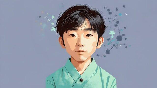 Growing and aging process of cute cartoon Korean boy