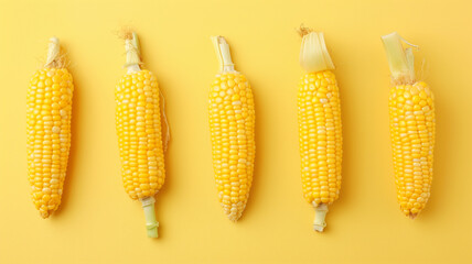 Fresh corn on the cob on yellow background