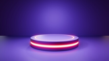 3D rendering product stand pedestal podium platform stage in studio on purple colored background. Abstract minimal product showcase presentation template exhibition advertising event scene.