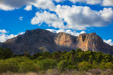 Mountainscape view of the beautiful spanish sierra of Puigcampana and El Ponotx. Mountain landscape in Spain in the province of Alicante - Benidorm