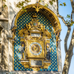 Time clock of the Tour de l'Horloge tower in Paris, France