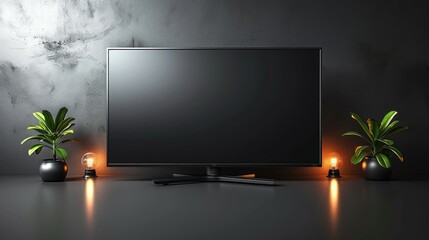 This image shows a sleek glossy black flat screen television isolated on a white background. - obrazy, fototapety, plakaty