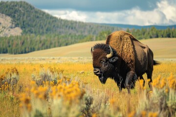 American bison. Bull animal park. Generate Ai