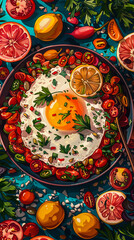 A vibrant and colorful representation of the classic Turkish breakfast dish Menemen