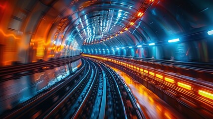 Fototapeta na wymiar Motion Blurred Train Moving Inside Tunnel, Background HD, Illustrations