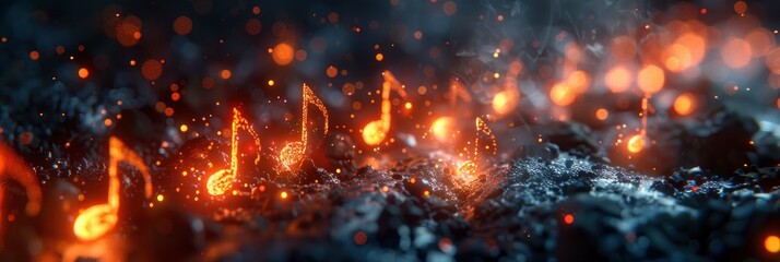 Music Notes Dark Background Floating 3D, Background HD, Illustrations