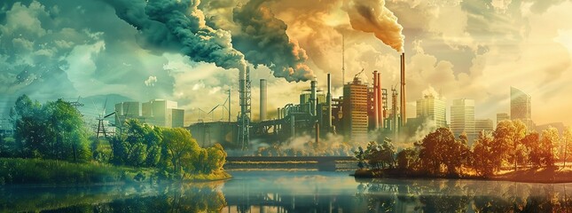 Incorporate elements of both nature and technology to symbolize the harmony between sustainability and industrial progress - obrazy, fototapety, plakaty