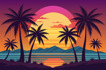 Fototapeta na wymiar sunset on the beach vector illustration