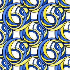 Abstract geometric illustration in blue and yellow tones. Seamless pattern