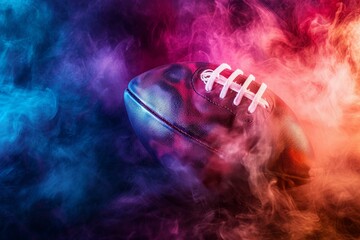 American football ball neon fog. Game leather. Generate Ai
