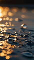 Blurred background with rain drops, Falling drop on water surface with splash and riddles