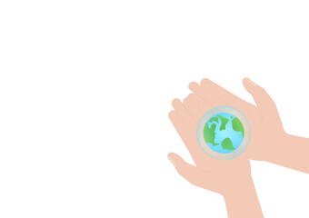 Save Water or Save the World Concept. Hand Holding Drop of Water and World. World Water Day and Environment day. Vector Illustration.